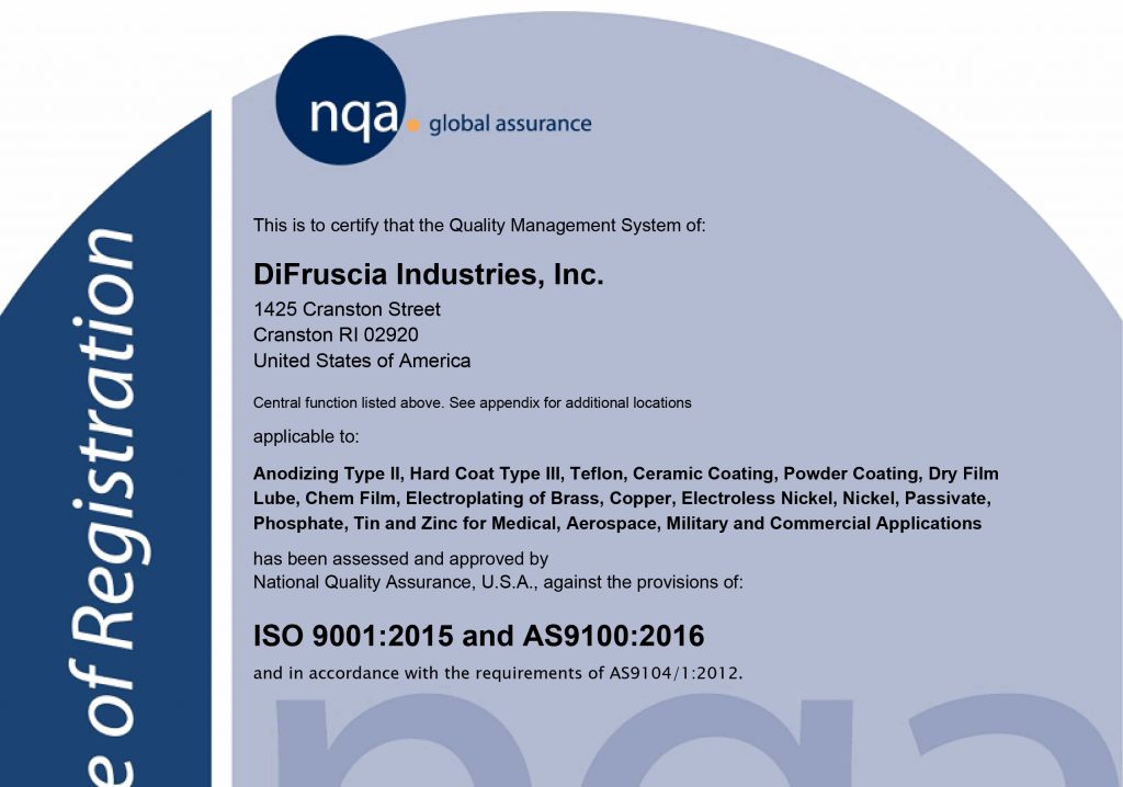 Certification Updates: ISO 9001: 2015 And AS9100:2016 – DiFruscia ...